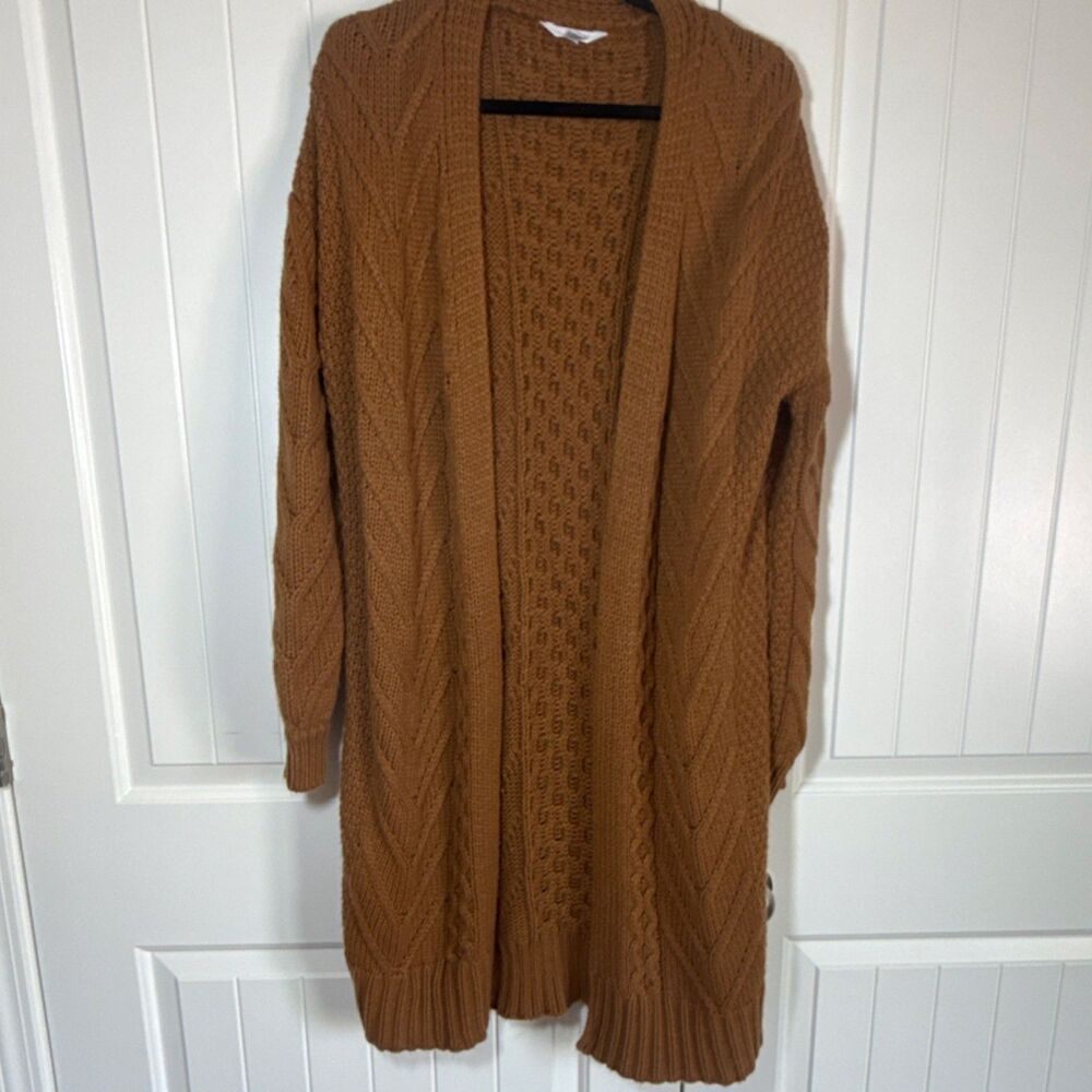 Time and Tru Trailblazer Brown Cable Knit Cardigan Sweater Open Front L (12-14)
